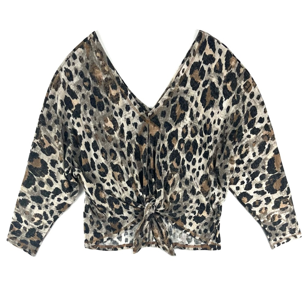 MOD Boutique Cheetah Print Front Tie Knit Top